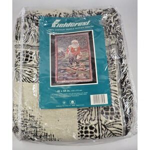 Fieldcrest 100% Cotton Triple Woven Throw Blanket Santa Fly Fishing 46x68